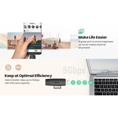 Ảnh Đầu đọc thẻ nhớ SD/TF 2 trong 1 UGREEN 80191 USB-A & Type-C ​- Hàng chính hãng 4