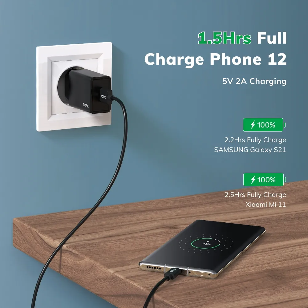Ảnh Đầu sạc TOPK B25 10W 5V 2.1A MINI USB cho điện thoại 3