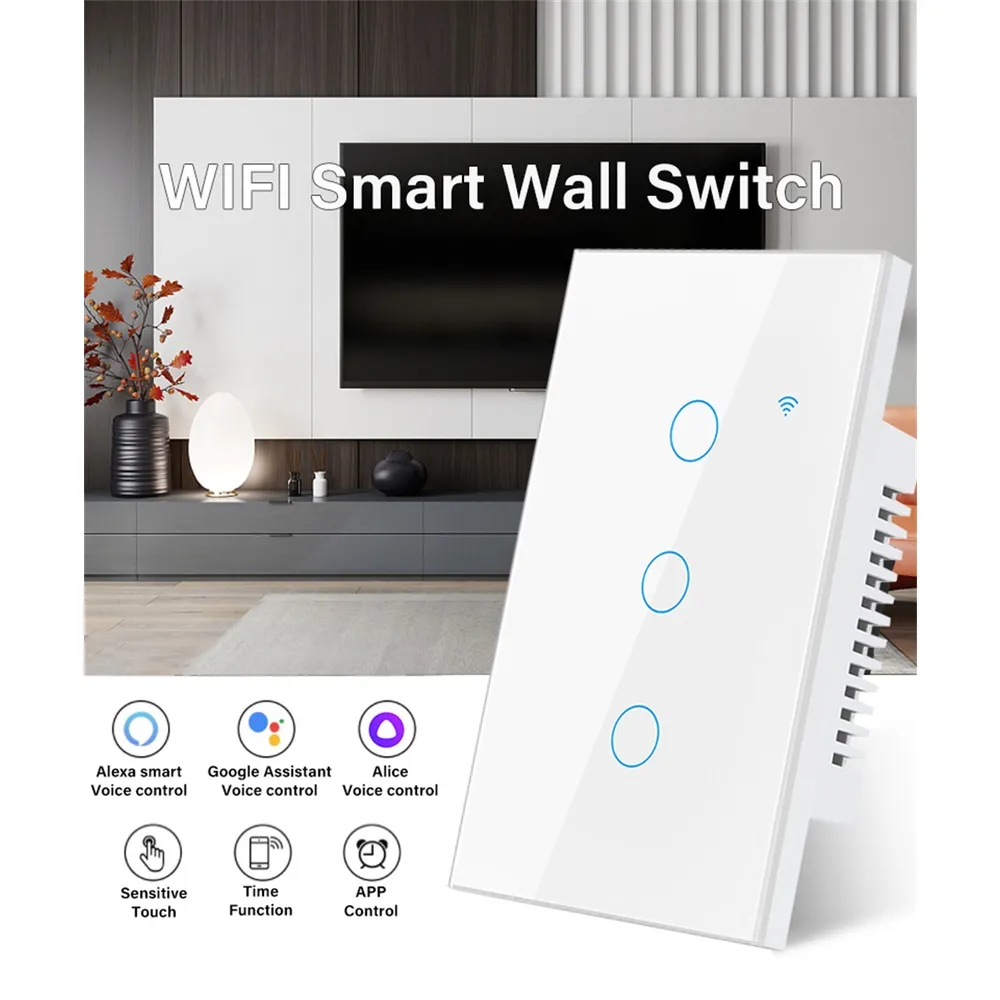 Ảnh Aubess Wifi Công Tắc Thông Minh 1200W 10A Đèn Tường Công Tắc Cảm Ứng/Giọng Nói/Ứng Dụng Điều Khiển Từ Xa Công Tắc Thông Minh 3 Trong 1 1/2/3/4 Gang 3