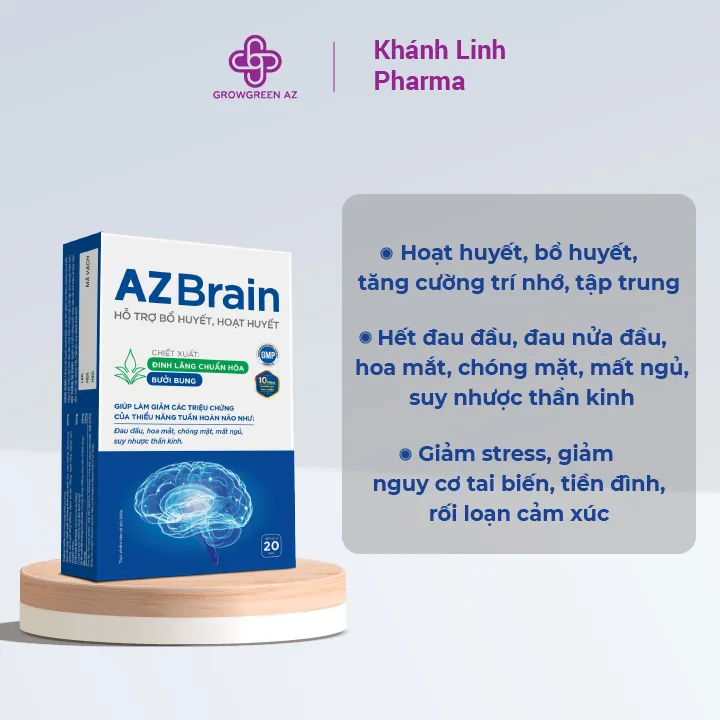 Ảnh AZBR-Viên Uống Bổ Não AZbrain tăng cường trí nhớ, giảm đau đầu, lưu thông máu não - Grow Green AZ(Hộp 20v) 1