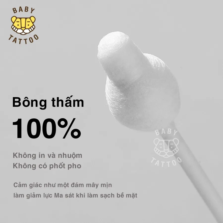 Ảnh BABY TATTOO Bông Tăm Nụ Bông Đầu To Cho Bé, 55 cây/ hộp 3