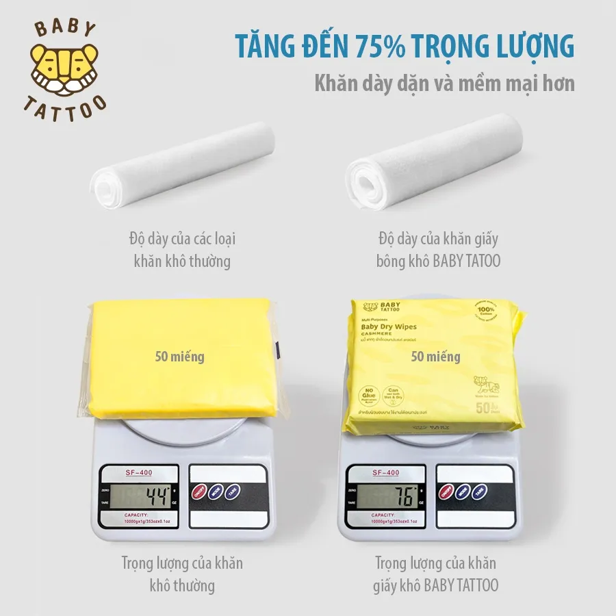 Ảnh BABY TATTOO Khăn Giấy Bông Khô Cao Cấp Cho Bé Chất Vải CASHMERE, Đa Năng Sử Dụng Khô Hoặc Ướt 2