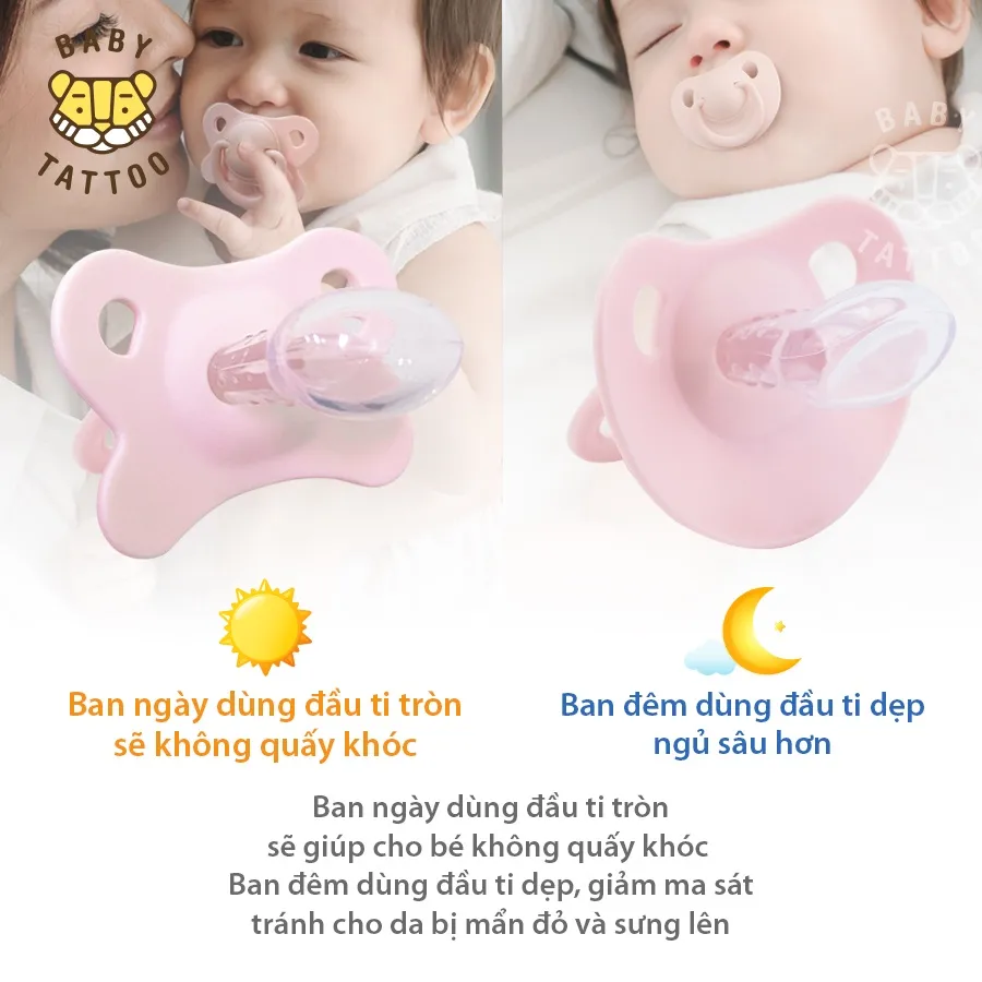 Ảnh BABY TATTOO Ti Giả Silicone Chuyên Dùng Ban Đêm, Thiết Kế Đầu Ti Dẹp, Cho Bé Từ 0-18 tháng tuổi 3