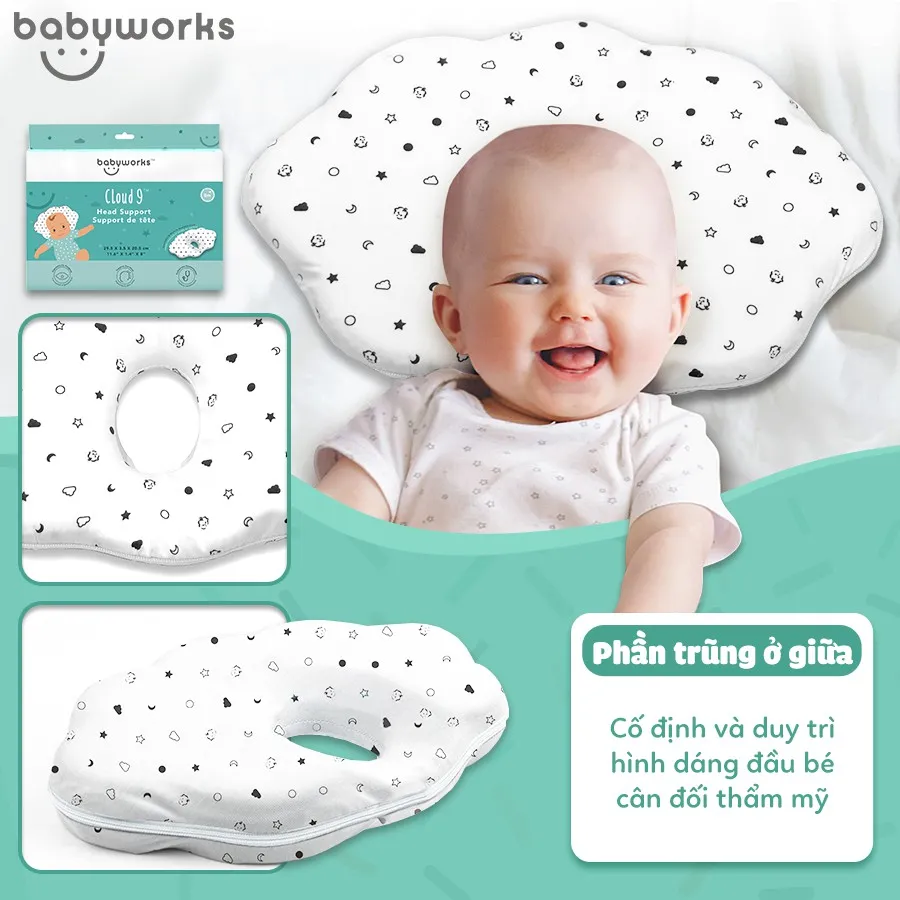 Ảnh Babyworks Gối chống bẹt đầu cho bé chất liệu cao su non mềm mại và đàn hồi 2