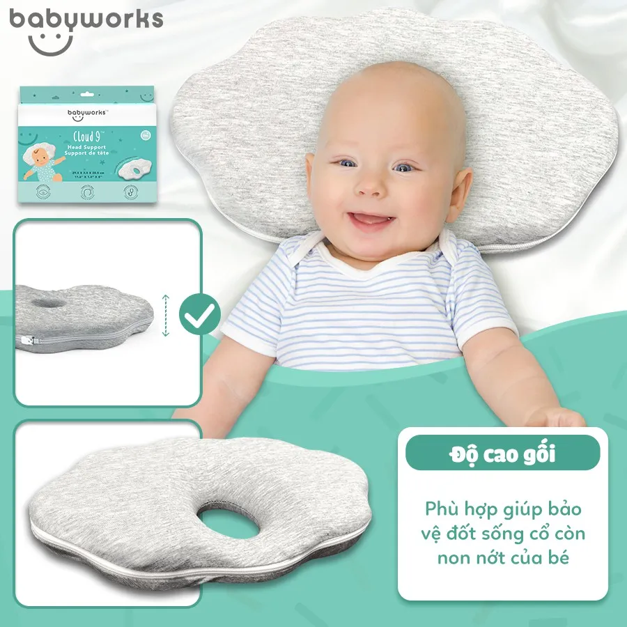 Ảnh Babyworks Gối chống bẹt đầu cho bé chất liệu cao su non mềm mại và đàn hồi 4