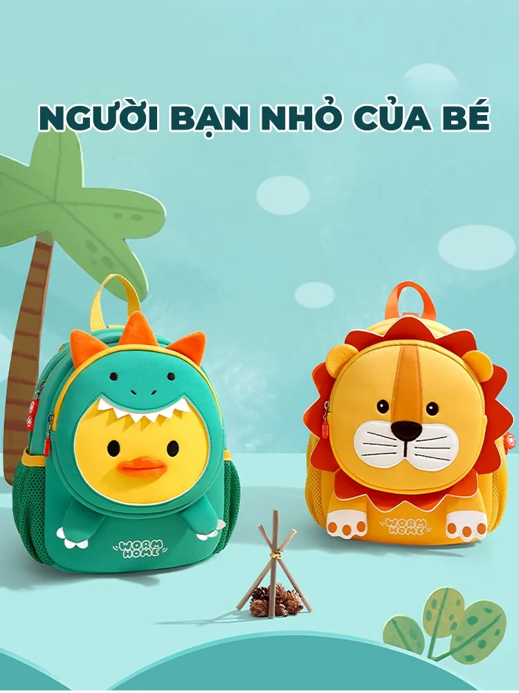 Ảnh Balo cho bé trai bé gái đi học mẫu giáo mầm non 1989KIDS SHOP hình thú đáng yêu,siêu nhẹ 300gram,có dây chống lạc, 1