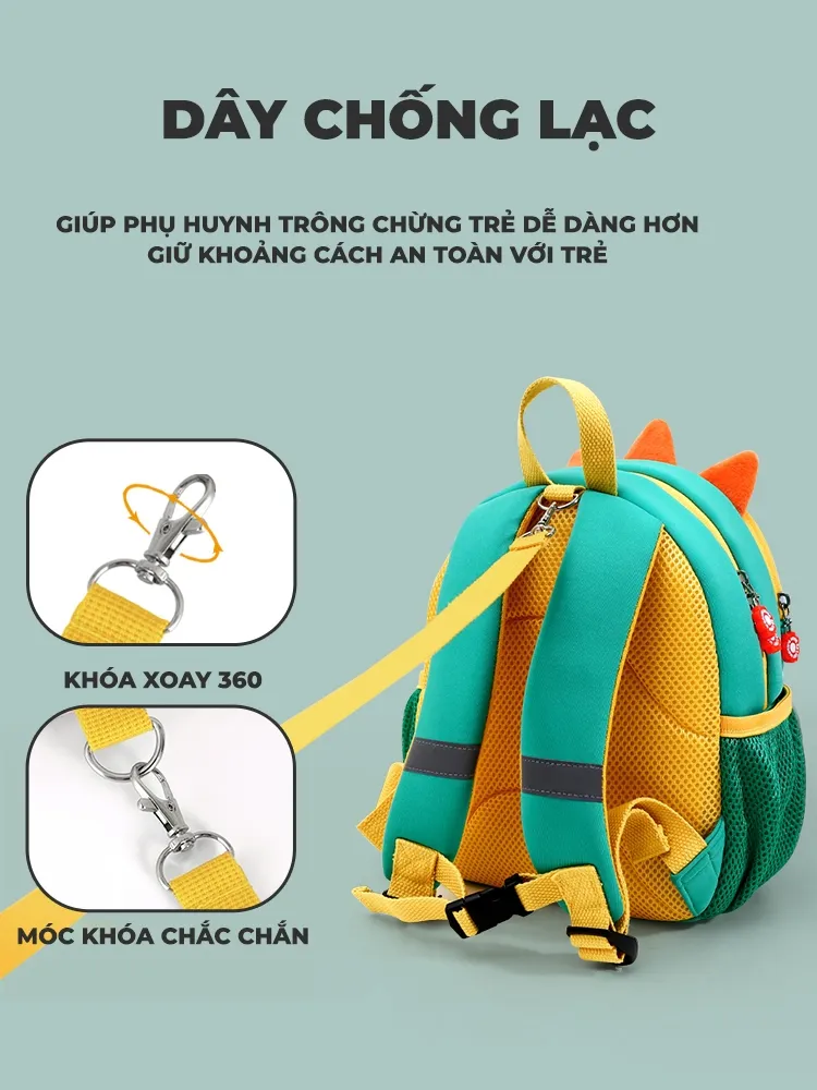 Ảnh Balo cho bé trai bé gái đi học mẫu giáo mầm non 1989KIDS SHOP hình thú đáng yêu,siêu nhẹ 300gram,có dây chống lạc, 4