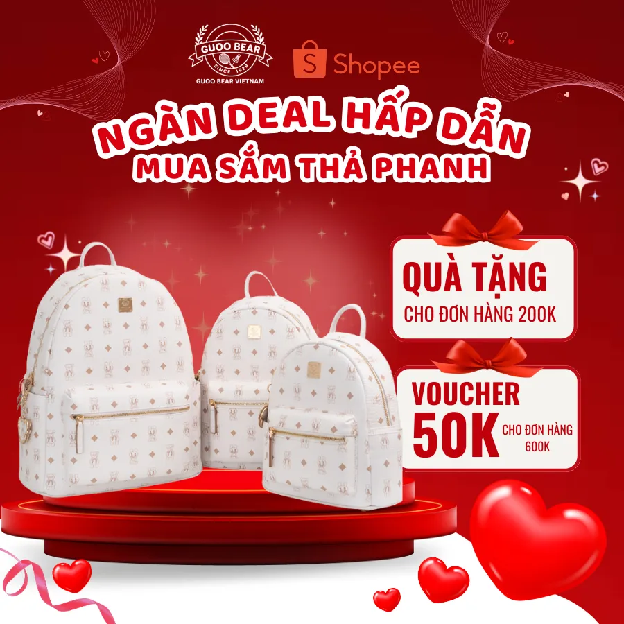 Ảnh Balo da GUOO BEAR chính hãng - GU8020 GU8021 GU8022 GU1173 màu trắng kèm charm 1