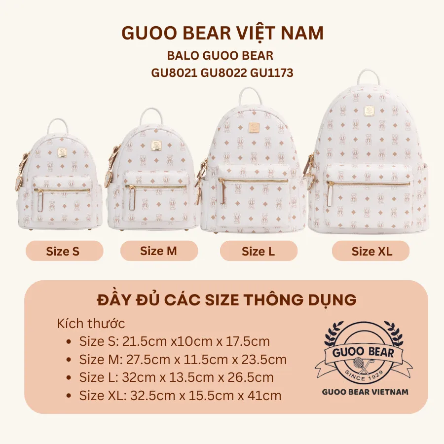 Ảnh Balo da GUOO BEAR chính hãng - GU8020 GU8021 GU8022 GU1173 màu trắng kèm charm 2