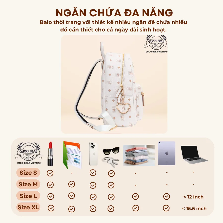 Ảnh Balo da GUOO BEAR chính hãng - GU8020 GU8021 GU8022 GU1173 màu trắng kèm charm 4