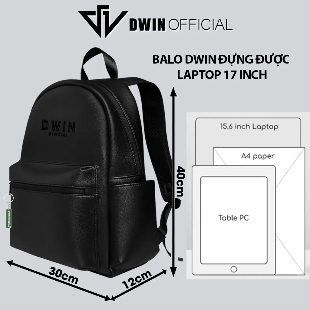 Ảnh Balo da nam nữ thêu logo Dwin cặp đi học thời trang hàn quốc basic Racer 2