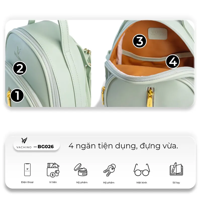 Ảnh Balo da nữ sang chảnh thời trang nhiều màu VACHINO-BG026 3