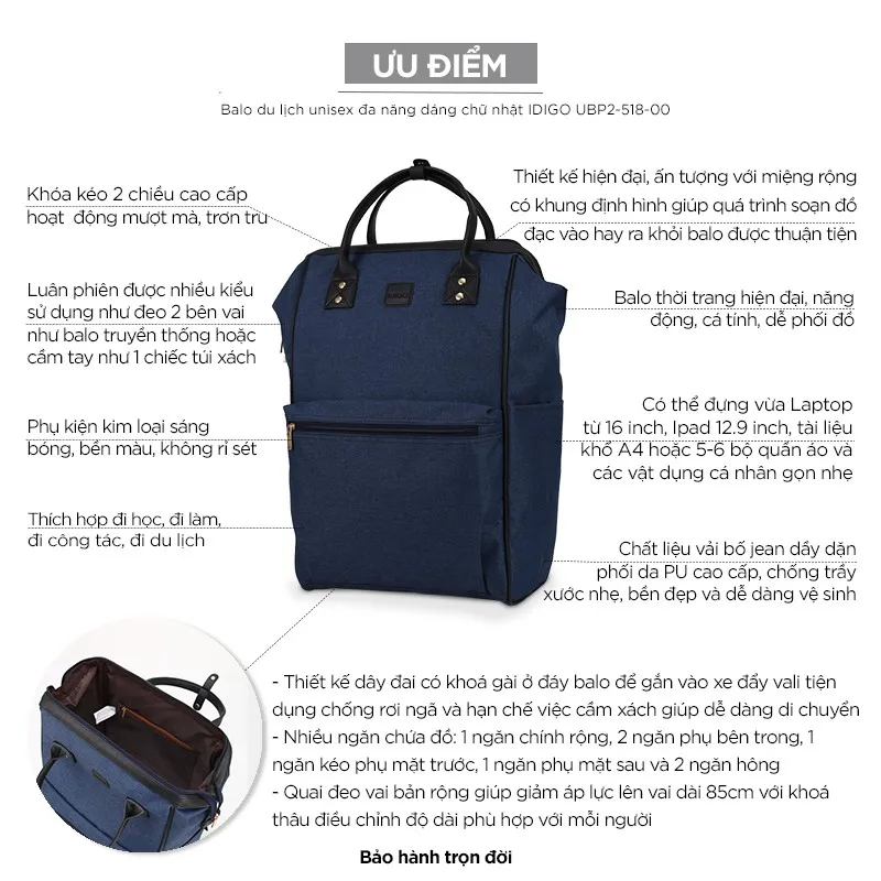 Ảnh Balo du lịch unisex đa năng dáng chữ nhật IDIGO UBP2-518-00 3