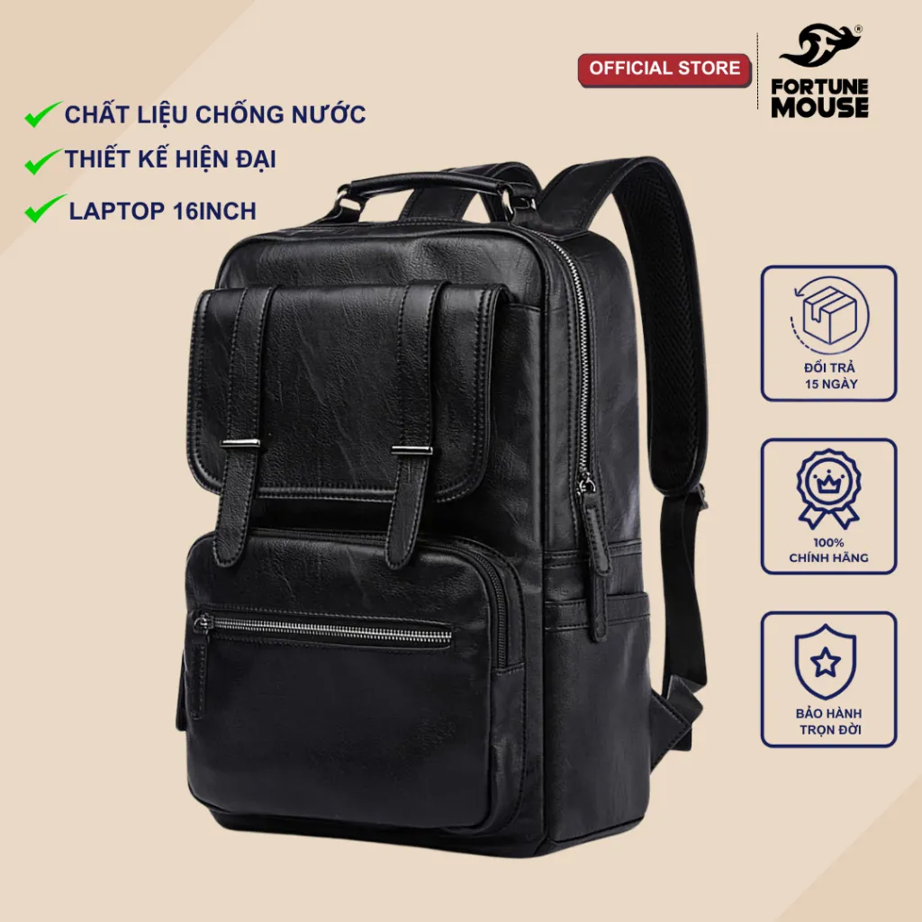 Ảnh Balo laptop da PU cao cấp chống nước Fortune Mouse A303 1