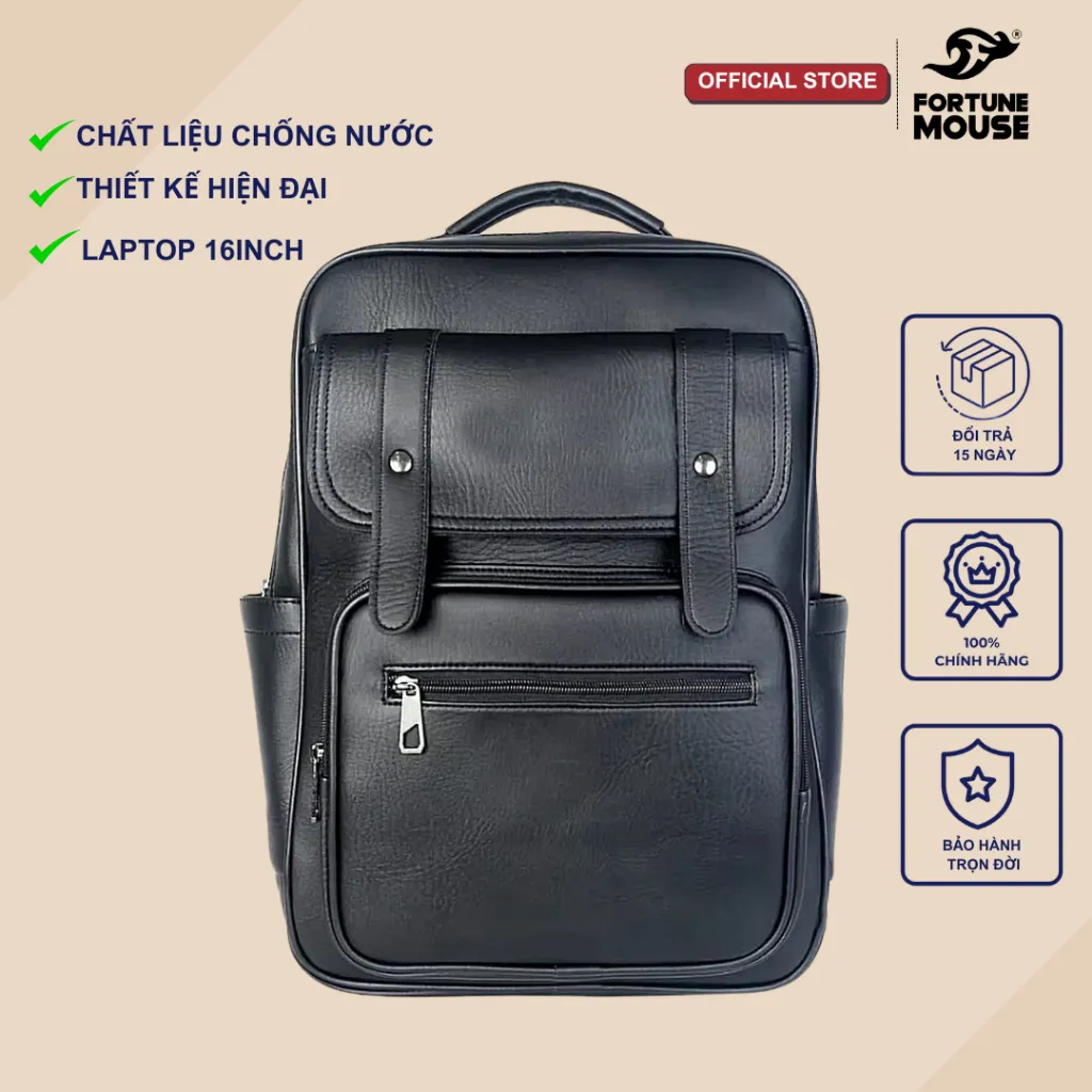 Ảnh Balo laptop da PU cao cấp chống nước Fortune Mouse A303 3