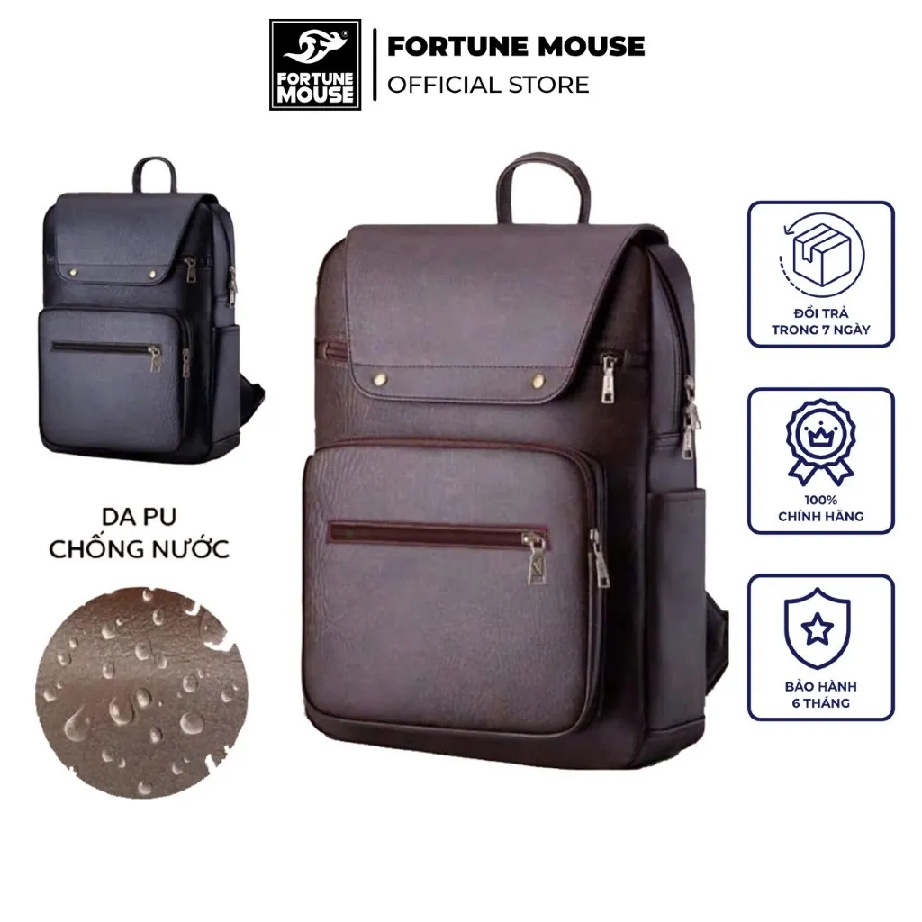 Ảnh Balo laptop da PU cao cấp chống nước Fortune Mouse A303 4