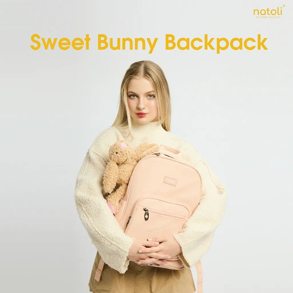 Ảnh Balo nữ thỏ bông jellycat bunny cao cấp NATOLI nhiều ngăn đi học cute phong cách hàn quốc - BST Sweet Bunny Backpack B28 2