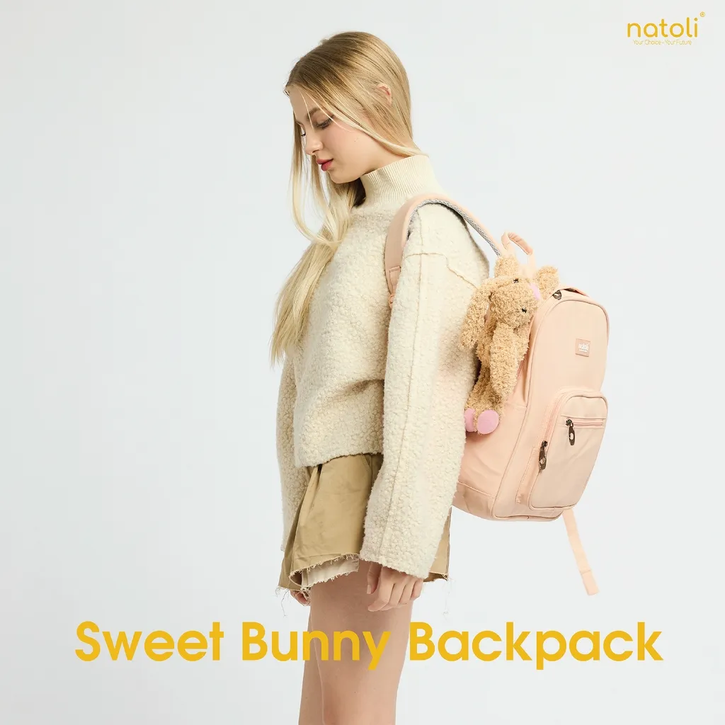 Ảnh Balo nữ thỏ bông jellycat bunny cao cấp NATOLI nhiều ngăn đi học cute phong cách hàn quốc - BST Sweet Bunny Backpack B28 3