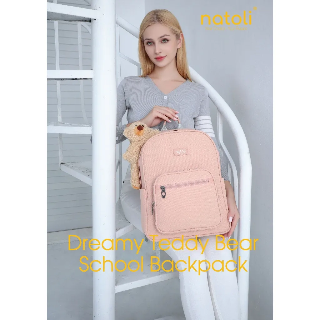Ảnh Balo nữ thời trang gấu bông NATOLI cute, hàn quốc, đi học, nhiều ngăn BST Dreamy Teddy Bear School Backpack B16 2