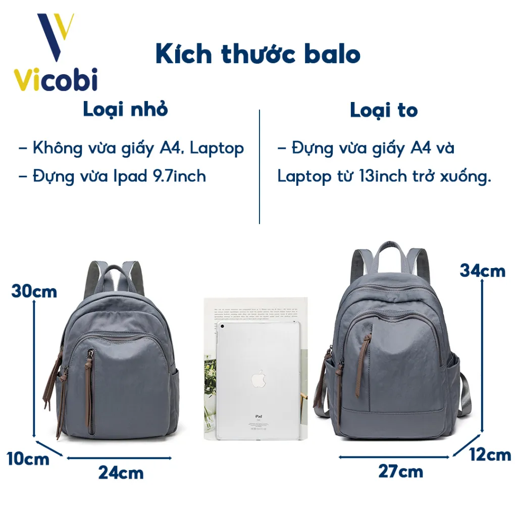 Ảnh Balo nữ vải Oxford Dever Vicobi B3, có 2 size to và nhỏ 2