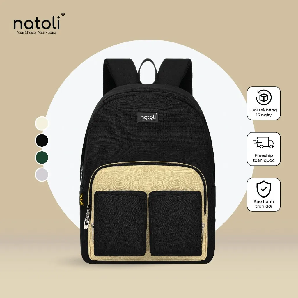 Ảnh Balo thời trang nam nữ Thương hiệu NATOLI vải canvas nhiều ngăn kháng nước - Old School Backpack B5 1