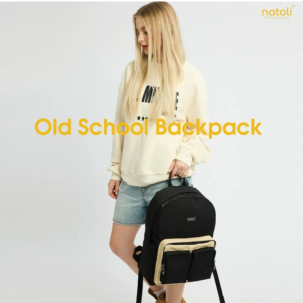 Ảnh Balo thời trang nam nữ Thương hiệu NATOLI vải canvas nhiều ngăn kháng nước - Old School Backpack B5 3