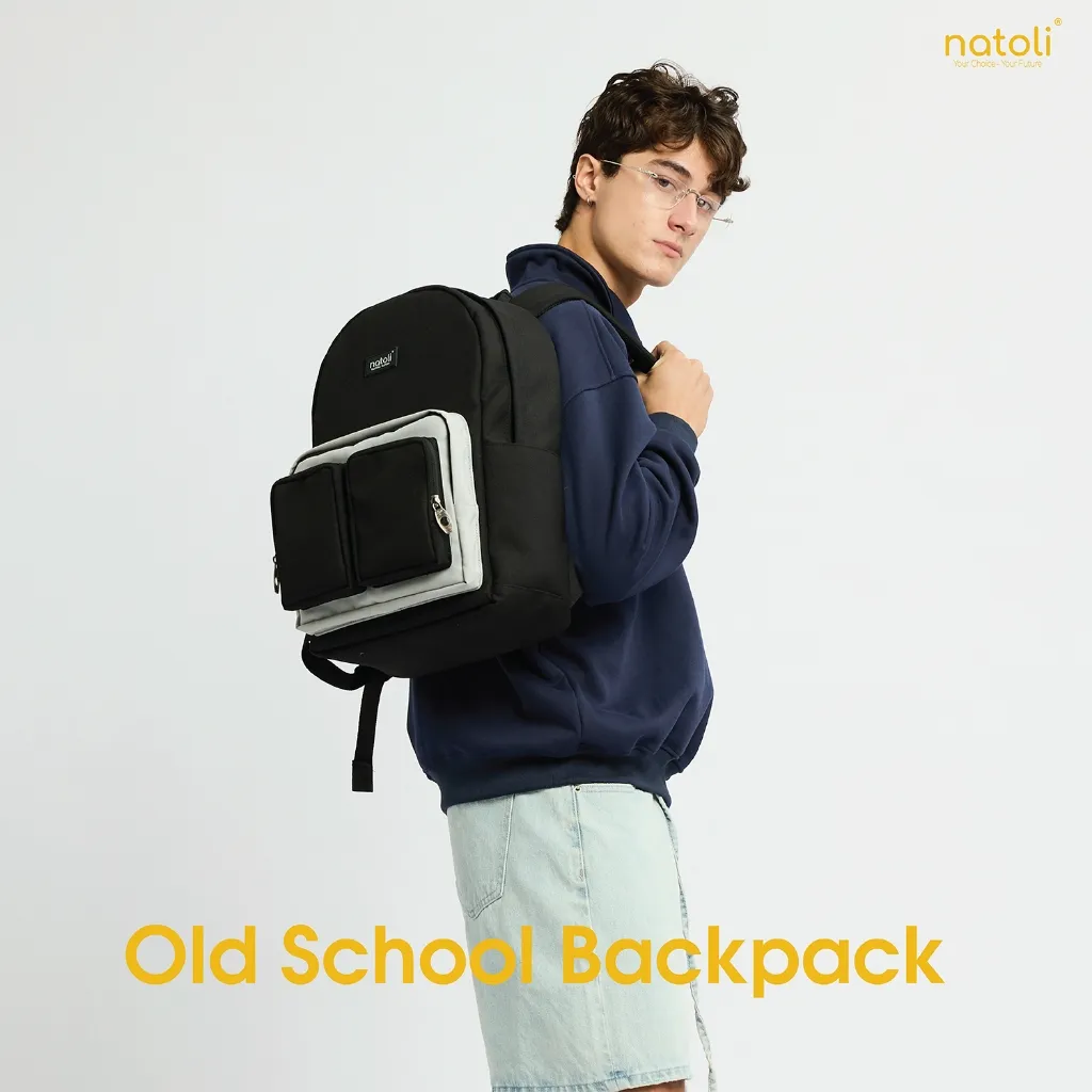 Ảnh Balo thời trang nam nữ Thương hiệu NATOLI vải canvas nhiều ngăn kháng nước - Old School Backpack B5 4