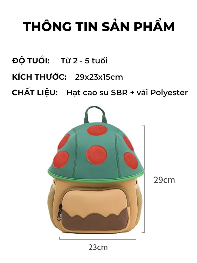 Ảnh Balo trẻ em mẫu giáo mầm non 1989KIDS từ 2 đến 5 tuổi,chất liệu mềm mại,hình nấm đáng yêu,Balo trẻ em cho bé trai bé gái 2