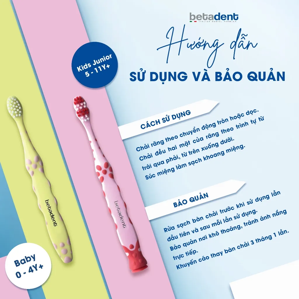 Ảnh Bàn chải đánh răng cho bé Betadent chăm sóc răng miệng chắc khỏe và trắng sáng cho trẻ em 0-11 tuổi 4