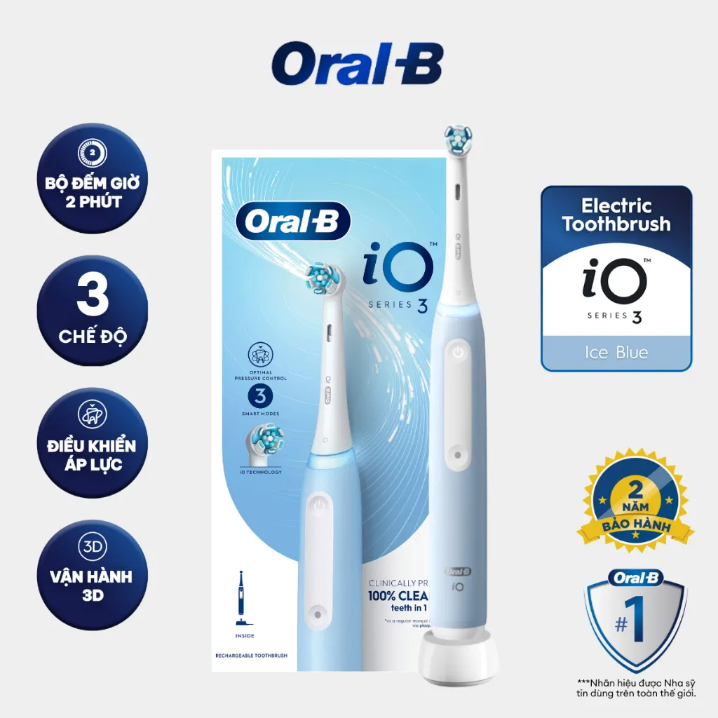 Ảnh Bàn chải đánh răng điện Oral-B iO3 - Ice Blue, Hàng chính hãng, Bảo hành 24 tháng. 1