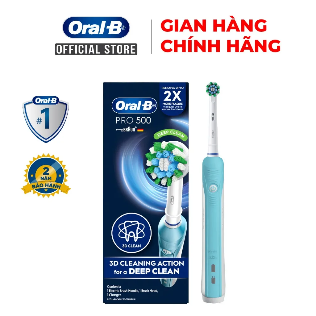 Ảnh Bàn chải đánh răng điện Oral-B Pro 500 D16.513 - Hàng chính hãng 100% Bảo hành 24 tháng 1