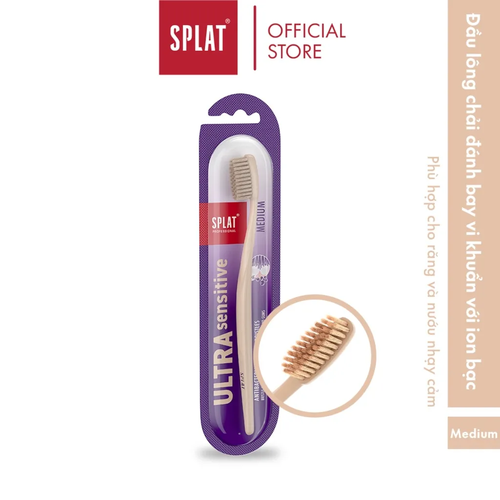 Ảnh Bàn Chải Đánh Răng SPLAT Sensitive Tráng Ion Bạc Kháng Khuẩn, Lông Chải Thiết Kế Bảo Vệ Răng Và Nướu Nhạy Cảm - Màu Kem 1