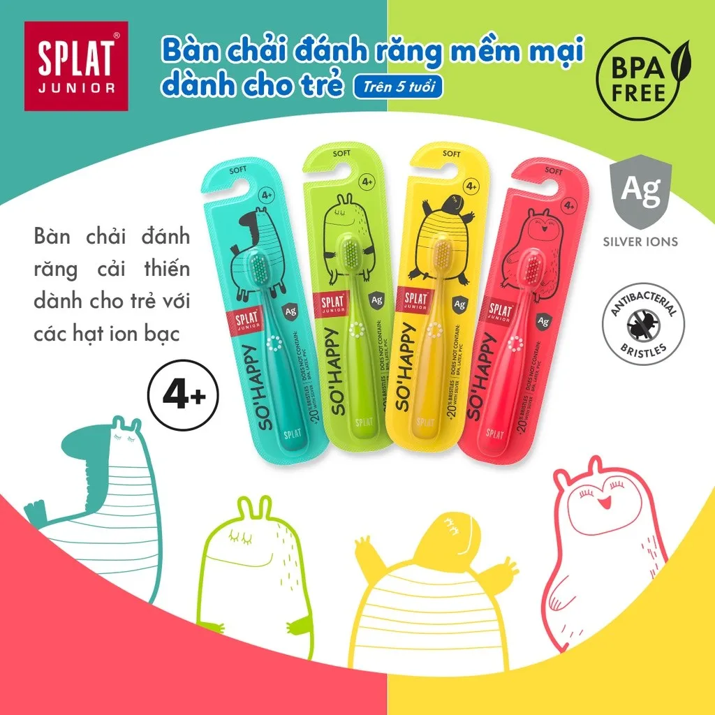 Ảnh Bàn Chải Đánh Răng SPLAT Junior Cho Bé Từ 4 Tuổi Đầu Lông Chải Mềm Mại An Toàn, Màu Sắc Ngộ Nghĩnh Thân Thiện 2