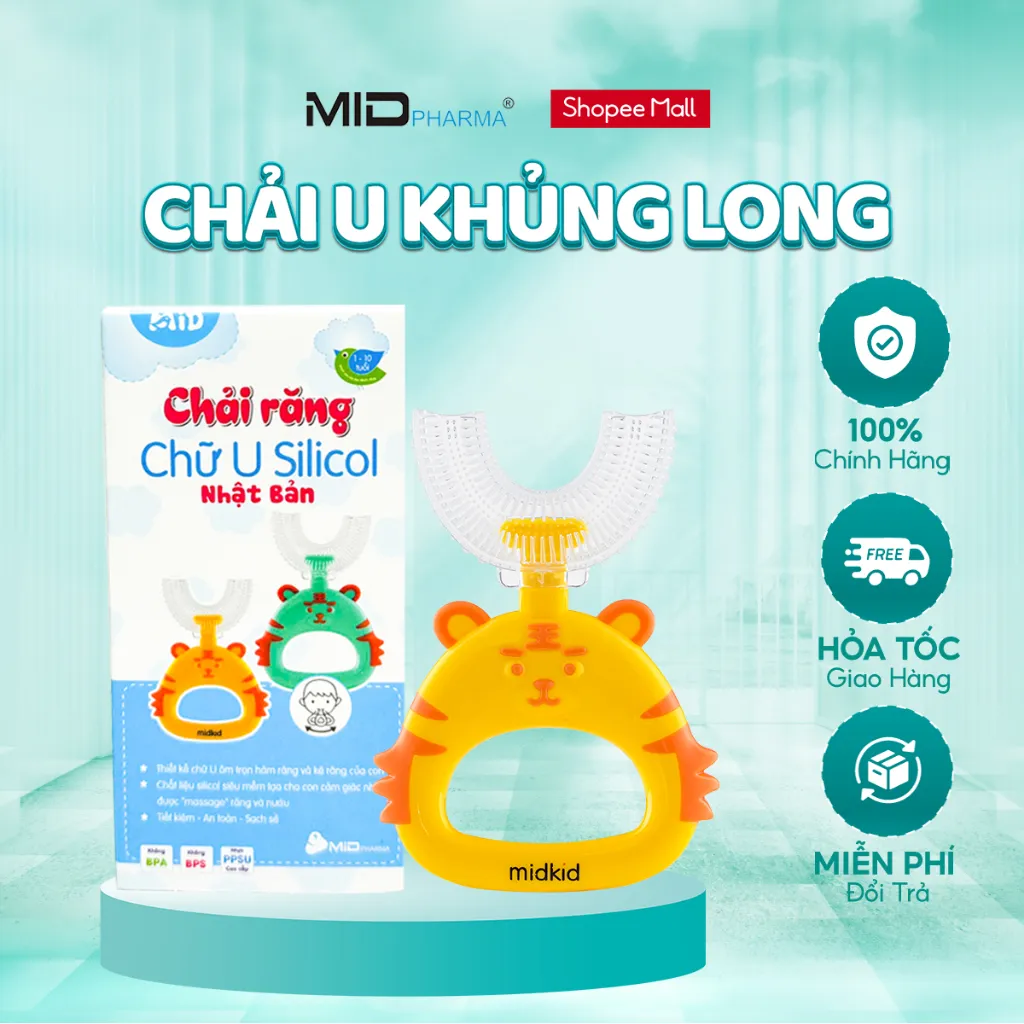 Ảnh Bàn chải đánh răng chữ U thương hiệu Midkid tay cầm hình thú cho bé từ 1 tuổi 1