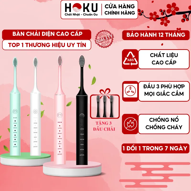 Ảnh Bàn chải điện đa năng HOKU SONIC X-5 máy đánh răng chăm sóc nướu khung kim loại tặng kèm 4 đầu chải BCD01 1