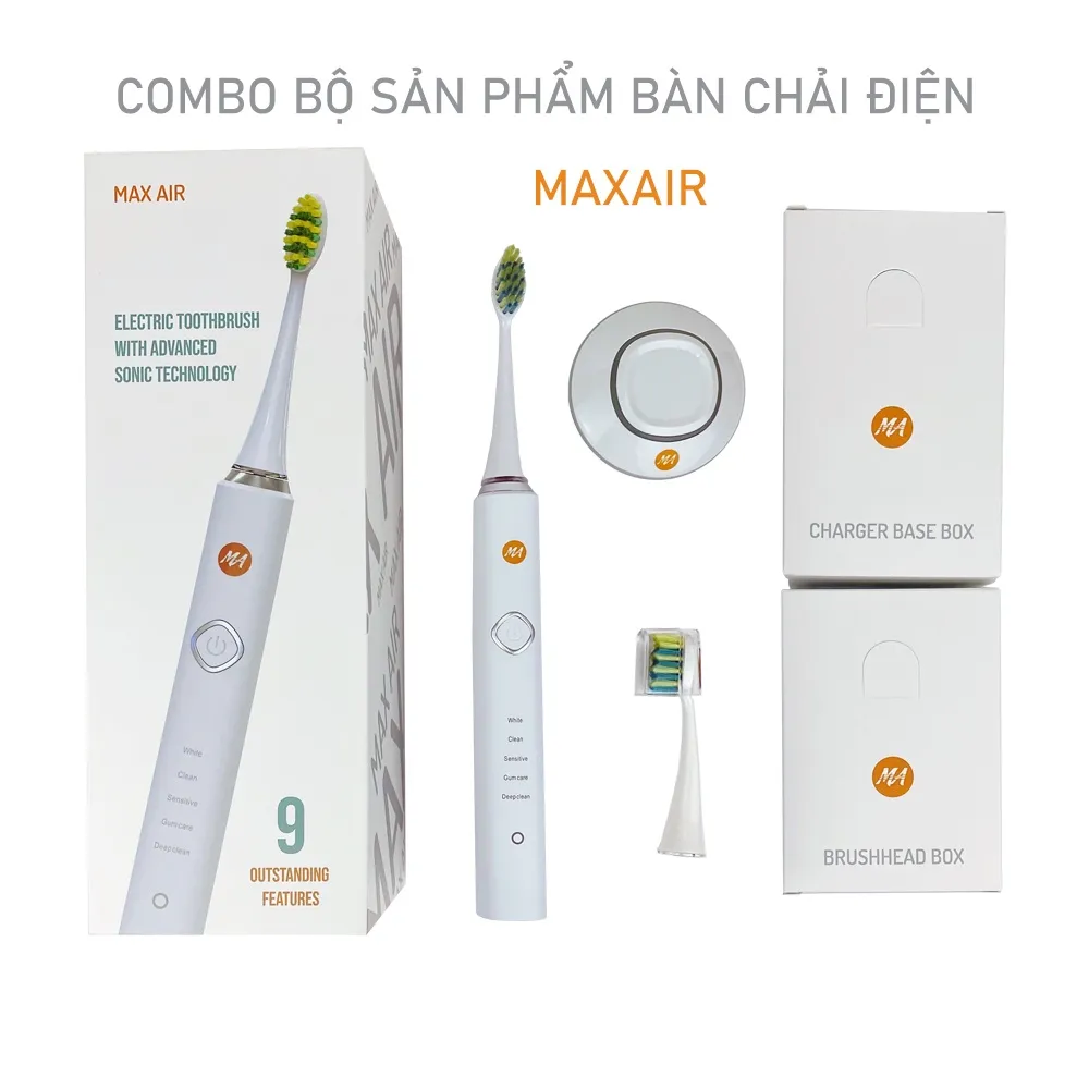 Ảnh Bàn chải điện MaxAir công nghệ sóng âm Sonic, 5 chế độ rung, tặng kèm 2 đầu bàn chải, hàng chính hãng, BH 12T 2