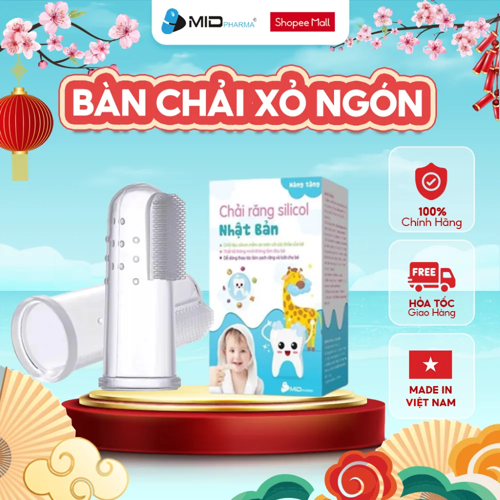 Ảnh Bàn chải xỏ ngón silicon cho bé từ 1 tuổi thương hiệu Midkid, tưa lưỡi mềm mại, an toàn, có hộp đựng sạch sẽ và tiện lợi 1