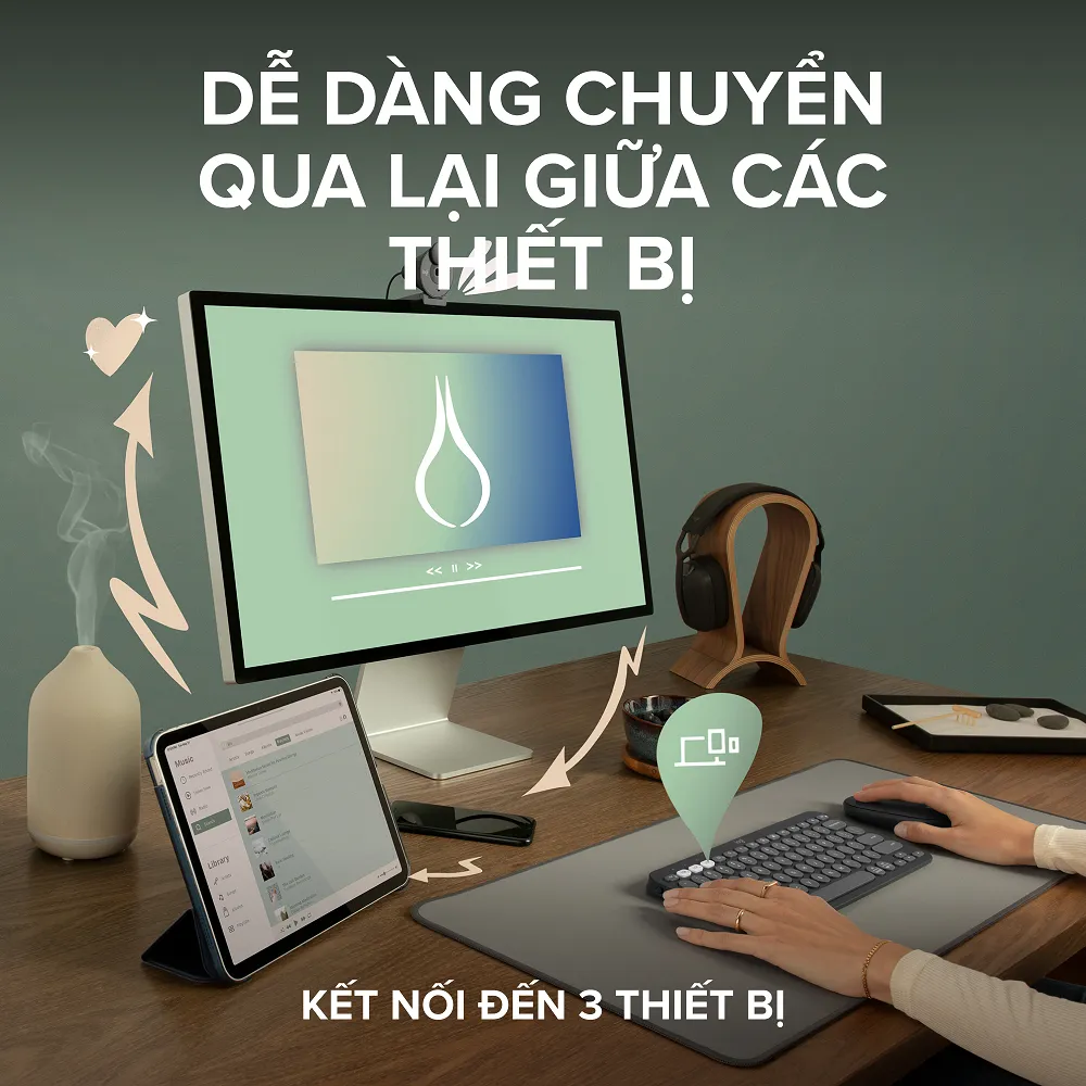 Ảnh Bàn phím Bluetooth Logitech K380s Pebble 2 - Đa thiết bị, Phím tắt tùy chỉnh, Mỏng nhẹ, Easy-Switch 3