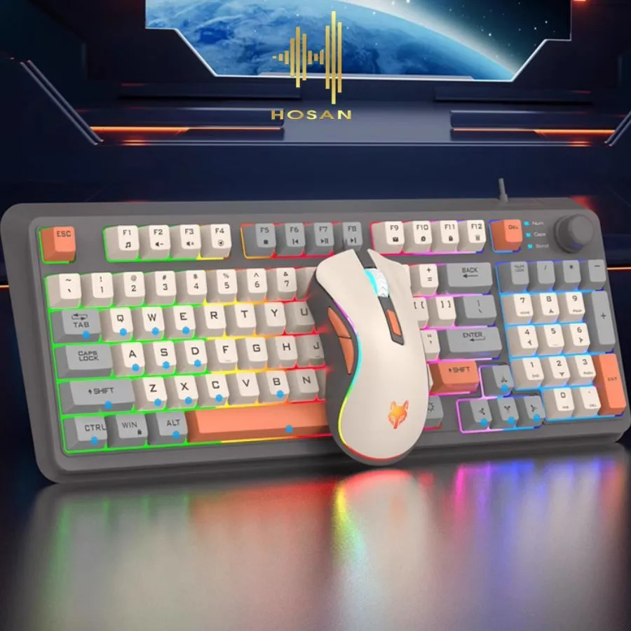 Ảnh Bàn phím chuột có dây gaming HOSAN xunfox K820 / K82 trang bị Led 7 màu phím giả cơ chuột 3600 DPI ấn tượng 1