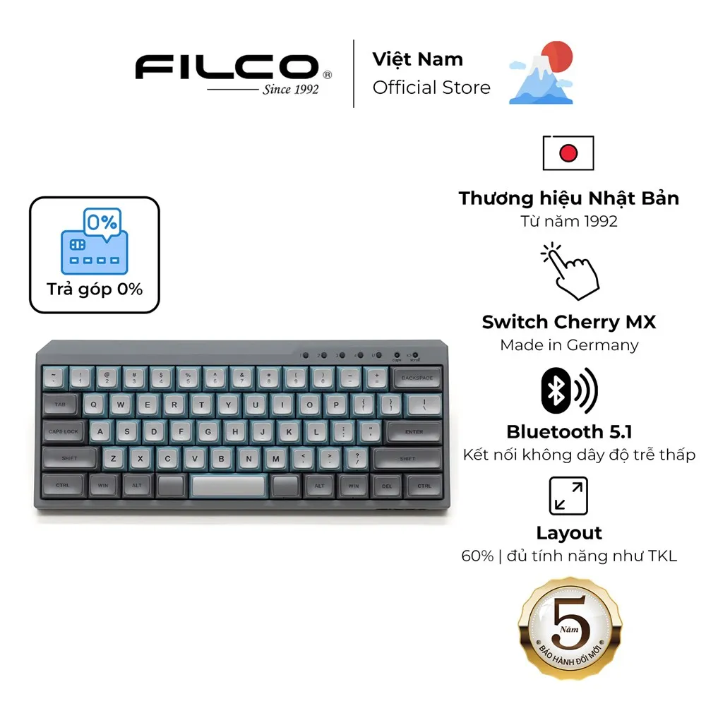 Ảnh Bàn phím cơ Bluetooth Filco Minila-R Convertible Sky Gray - Hàng Chính Hãng 1