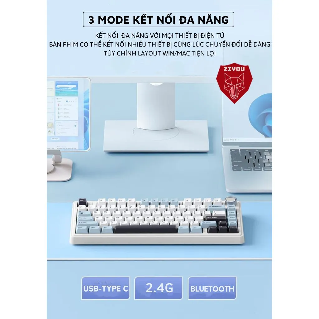 Ảnh Bàn Phím CƠ Bluetooth Ziyou AULA F75 Phiên Bản Mới PRO VIP V2 Led RGB Cho Máy Tính Laptop 3