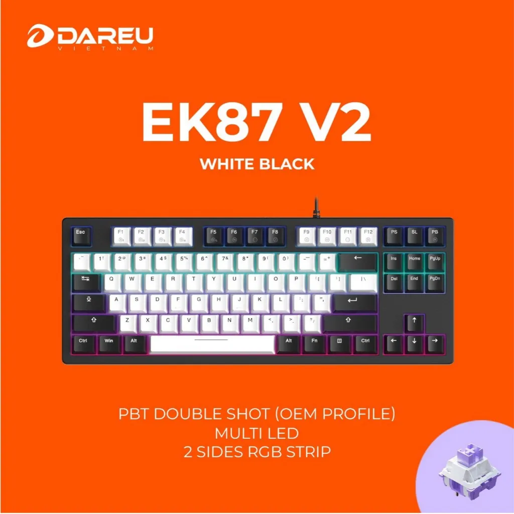 Ảnh Bàn phím cơ DAREU EK87 V2 Gray Black (2 sides RGB strip, Multi-Led, PBT Double Shot OEM profile) 2