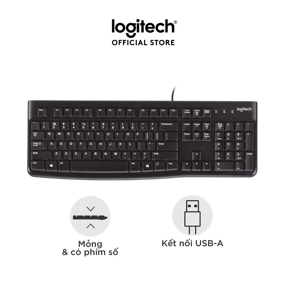 Ảnh Bàn phím có dây Logitech K120 - Bền bỉ, chống tràn, kích thước đầy đủ có phím số 1