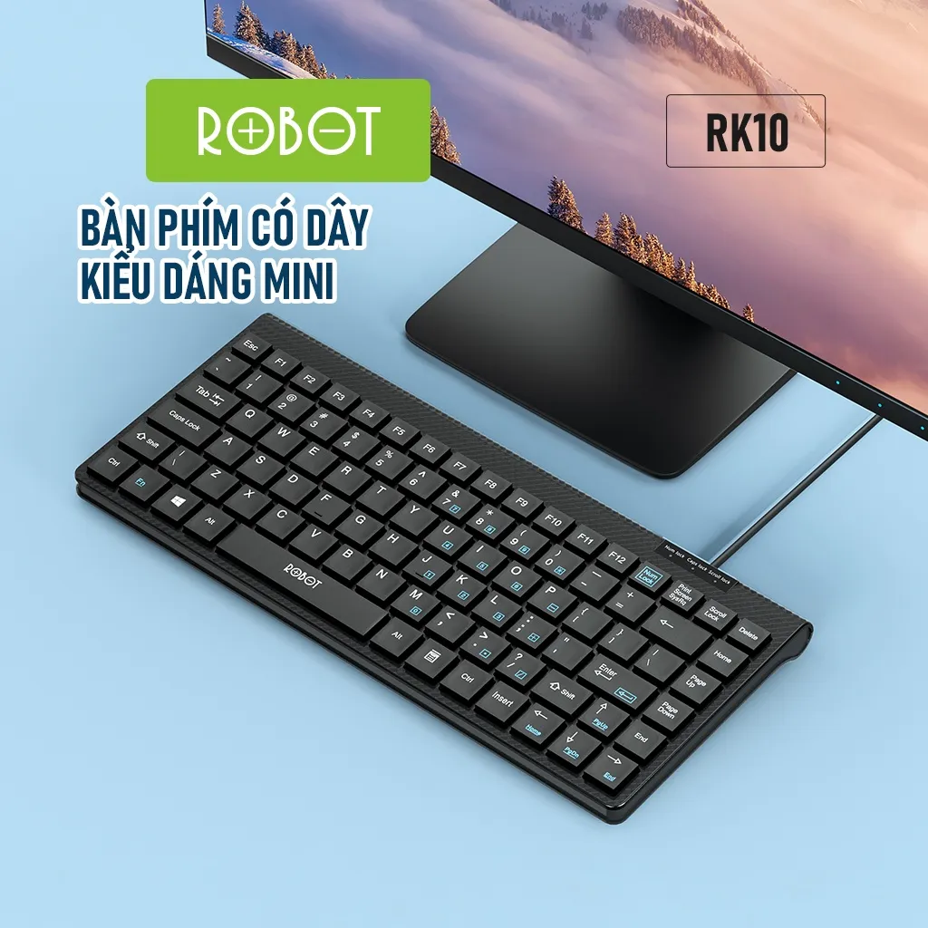 Ảnh Bàn Phím Có Dây Nhỏ Gọn ROBOT RK10 Thiết Kế Tĩnh Âm Kích Thước 136.7 x 310 x 24.8mm Hàng Chính Hãng Bảo Hành 12 Tháng 1 2