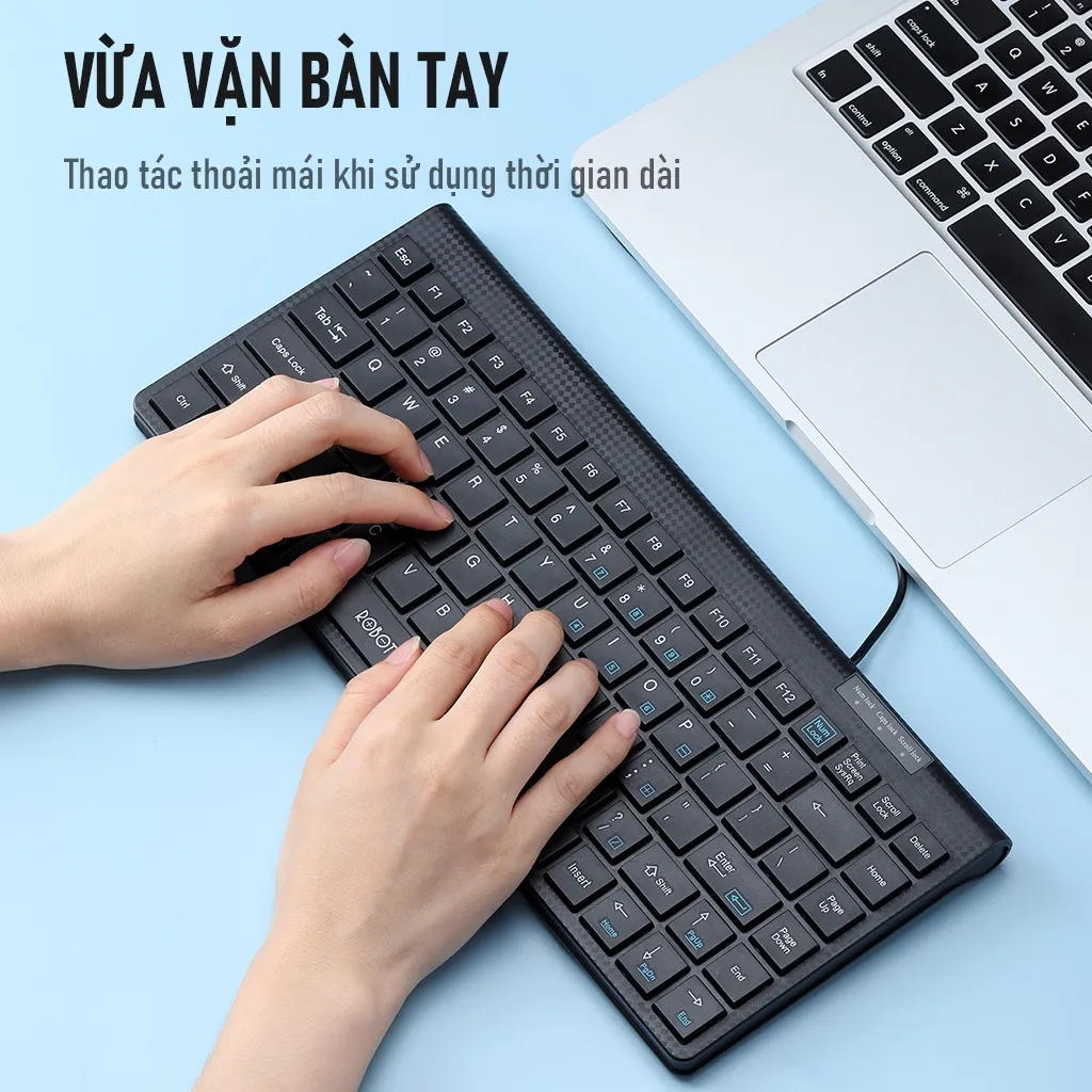 Ảnh Bàn Phím Có Dây Nhỏ Gọn ROBOT RK10 Thiết Kế Tĩnh Âm Kích Thước 136.7 x 310 x 24.8mm Hàng Chính Hãng Bảo Hành 12 Tháng 1 3