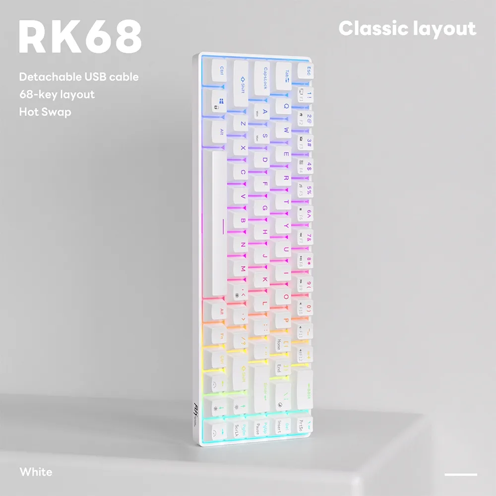 Ảnh Bàn phím có dây RK Royal Kludge RK68 RGB White 68 phím 1