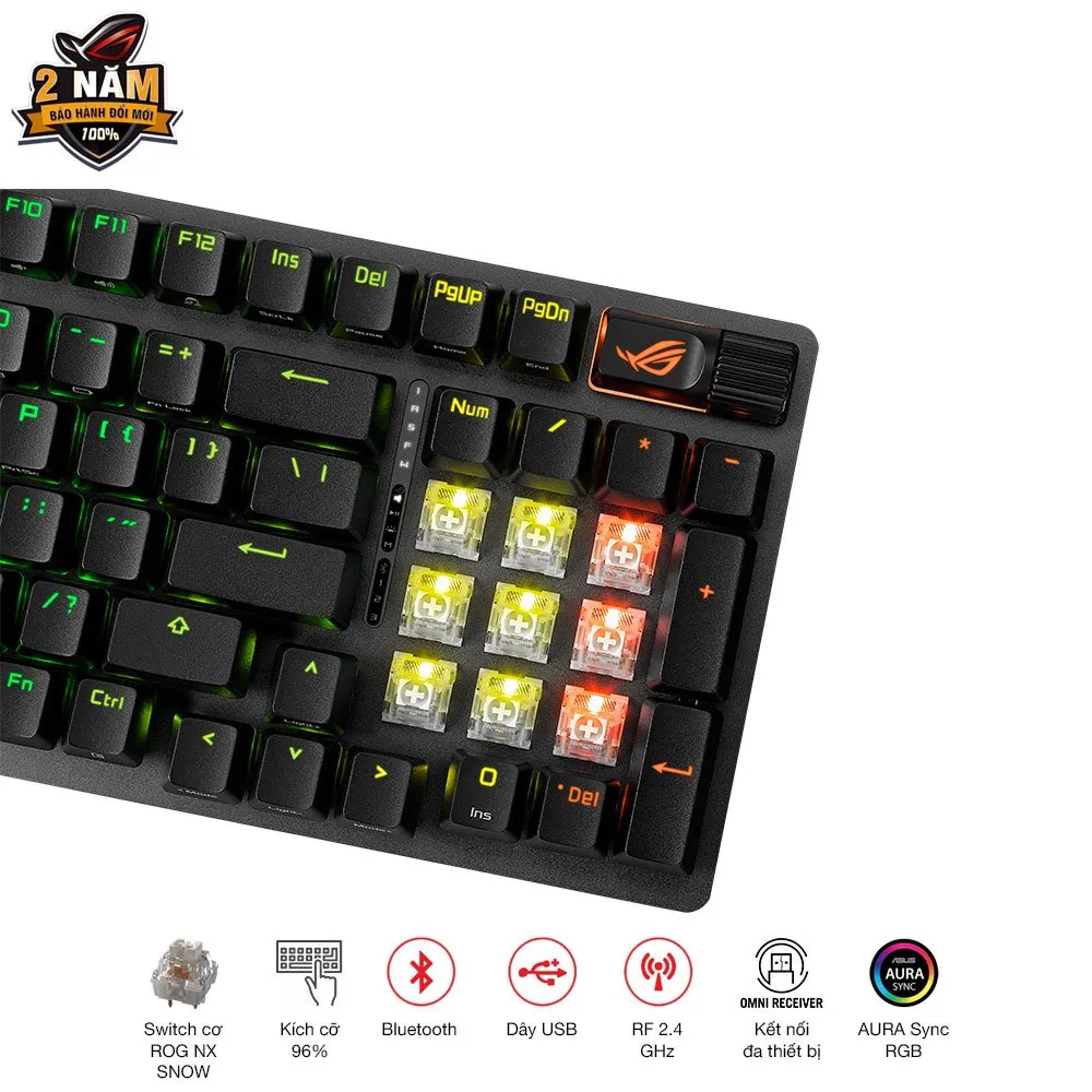 Ảnh Bàn phím cơ gaming FPS không dây ROG Strix Scope II 96 WL switch cơ ROG NX Snow - màu đen 3