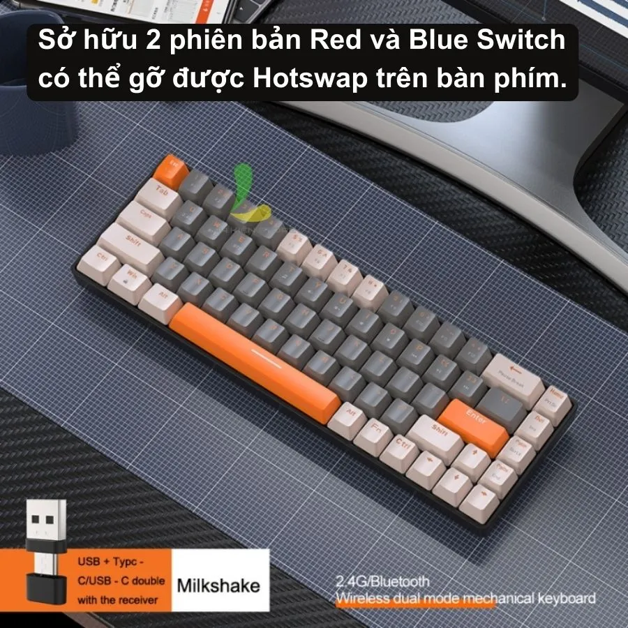 Ảnh Bàn phím cơ HOSAN ziyoulang K68 cao cấp với 68 phím trục cơ kết nối bluetooth và USB, tuổi thọ 50 triệu lần bấm 2