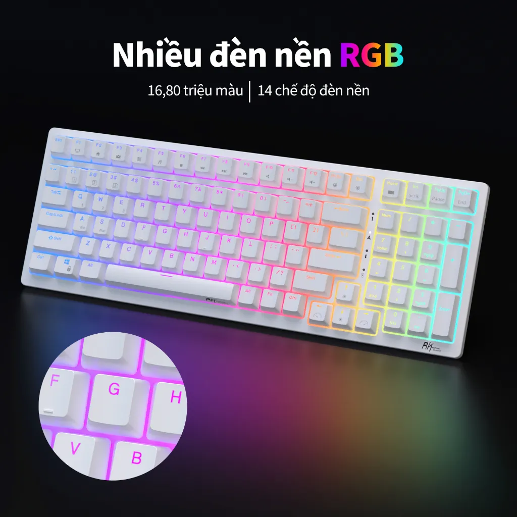 Ảnh Bàn phím cơ khí ROYAL KLUDGE RK98 98 phím RGB Backlight hỗ trợ cắm nóng với ba chế độ Bluetooth 2.4G không dây/có dây 2