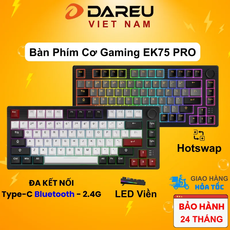 Ảnh Bàn phím cơ không dây DAREU EK75 PRO BLACK GOLDEN (Hotswap,Pin:3750mAh,Triple Mode,Gasket Mount,RGB) 1